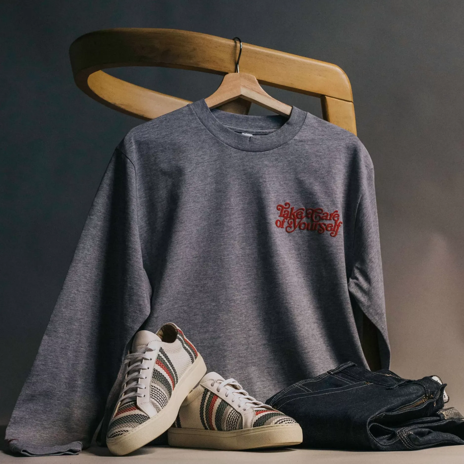 TAFT Mental Health Merch>Take Care Long Sleeve Shirt In Grey