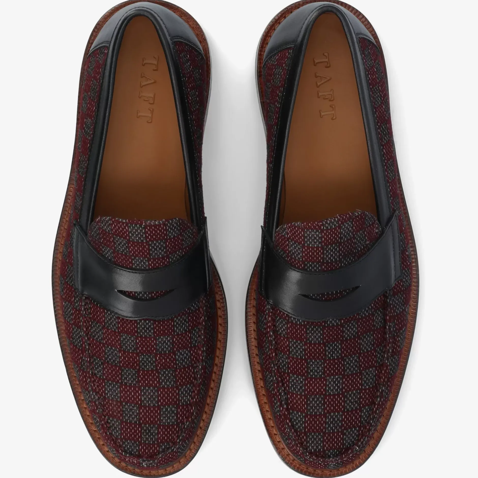 TAFT Loafers|Shoes>The Fitz Maroon Mens Loafers - Maroon Check |