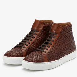 TAFT Sneakers>The Hightop Sneaker In Woven Brown Leather |