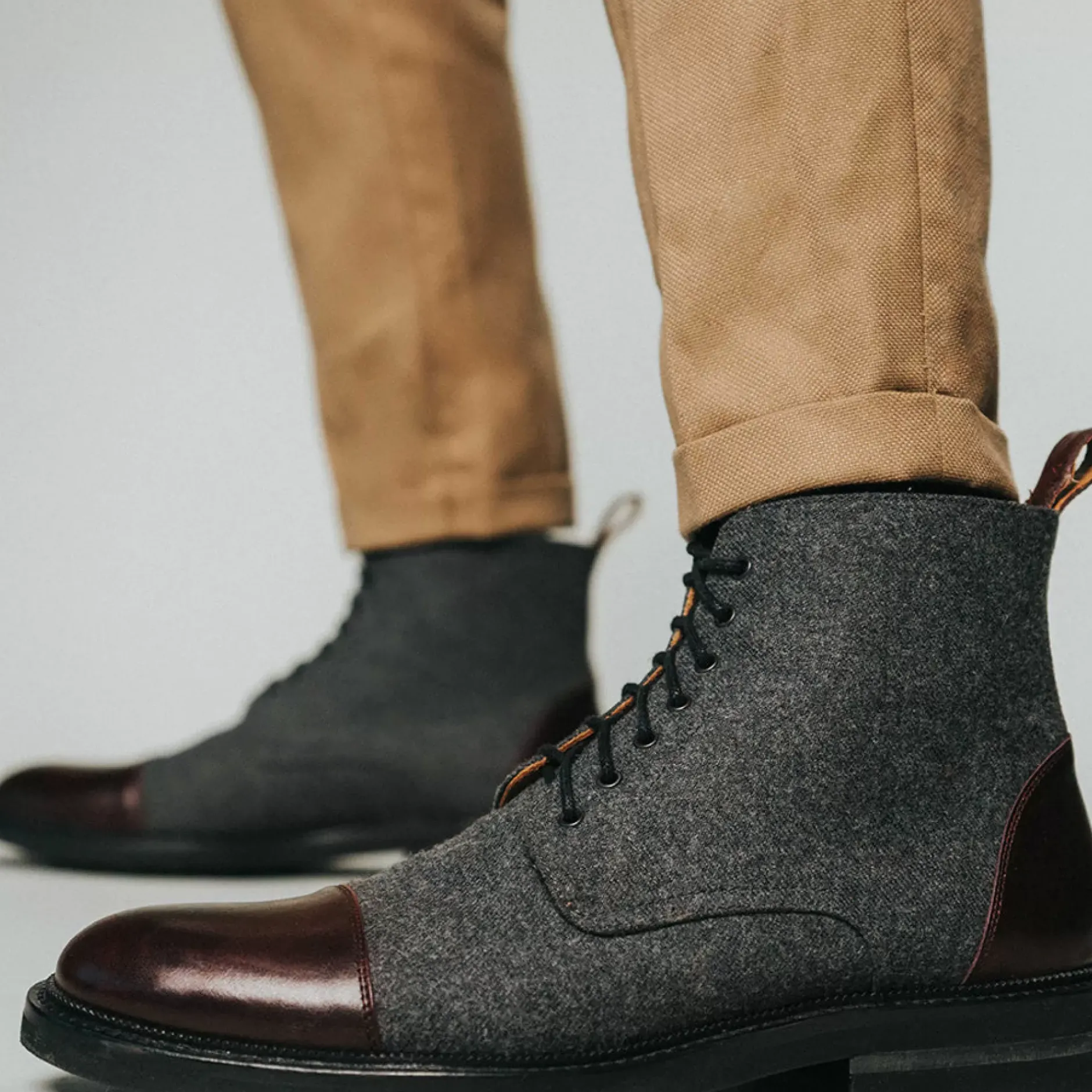 TAFT Boots>The Jack Boot - Grey / Oxblood Leather |