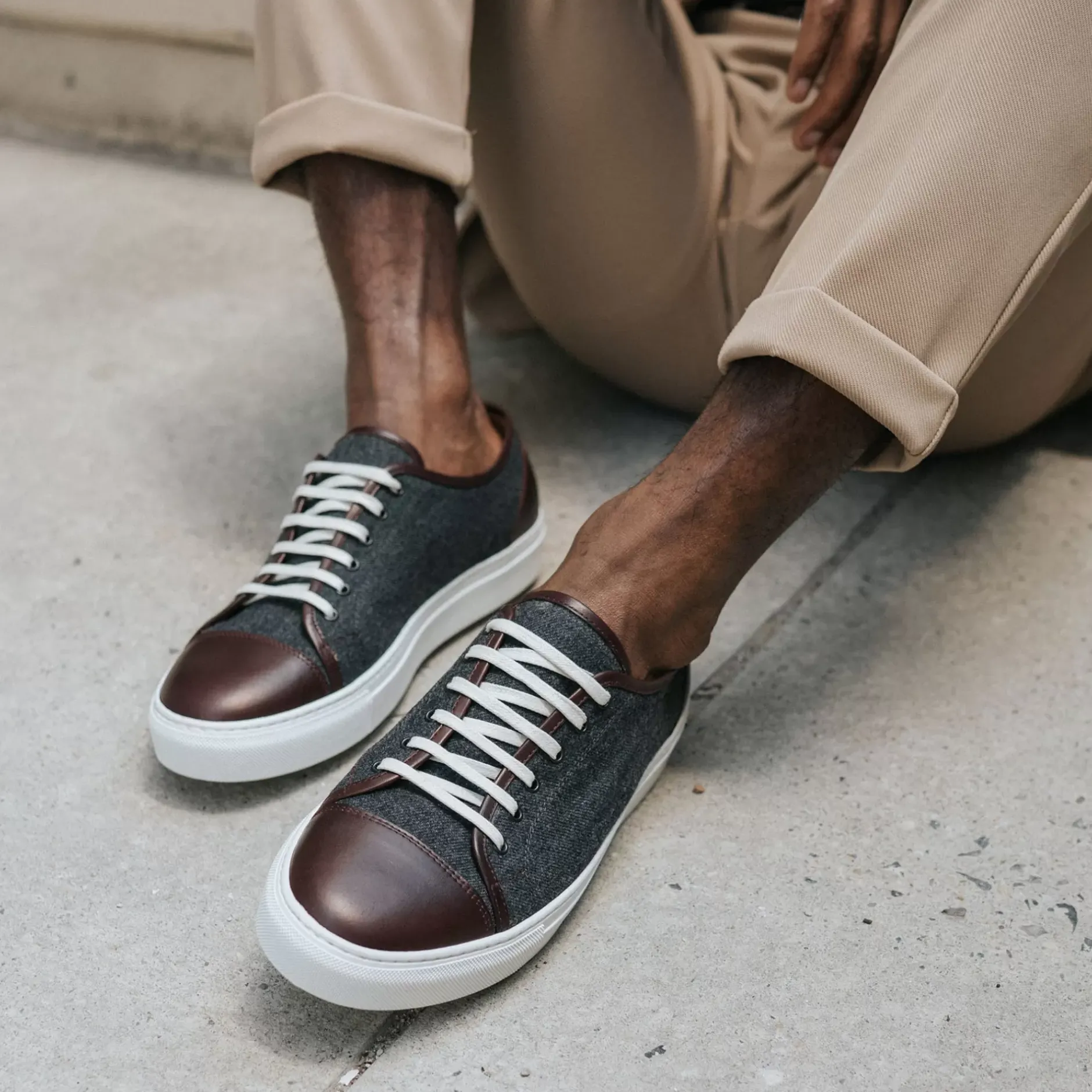 TAFT Sneakers>The Jack Sneaker In Grey/Oxblood - Wool Sneakers |