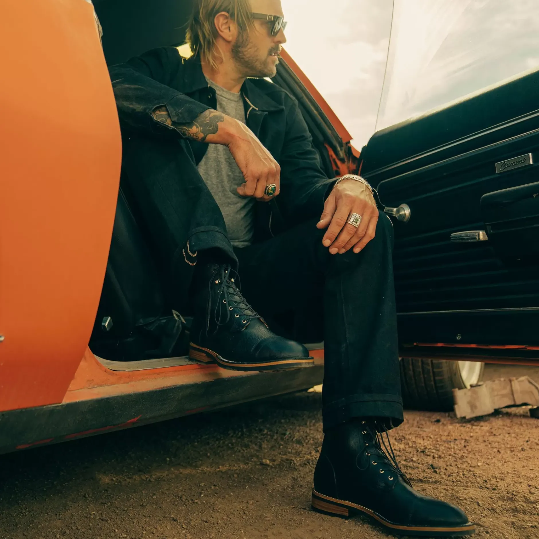TAFT Taft Stitchdown|Boots>The Legacy Boot In Black Hatch - Reindeer Leather |