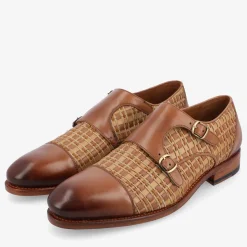 TAFT Shoes>The Lucca Monk Strap Shoe In Brown Woven |