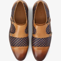 TAFT Shoes>The Lucca Monk Strap Shoe In Navy Woven Leather |